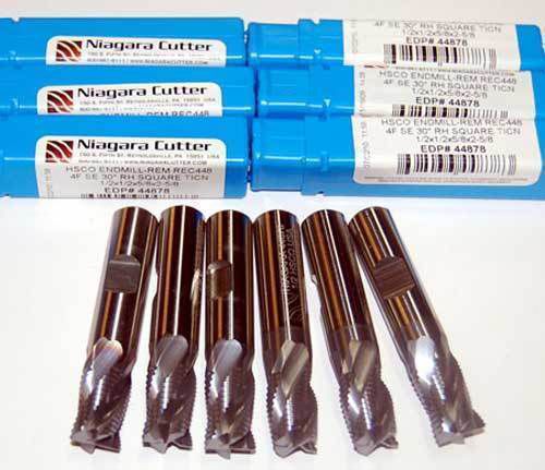 6 pcs. niagara 1/2&#034; x 5/8&#034; m42-8% cobalt fine-pitch roughing cnc end mills-ticn for sale