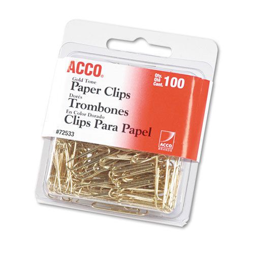 Paper Clips, Metal Wire, #2, 1 1/8&#034;, Gold Tone, 100/Box