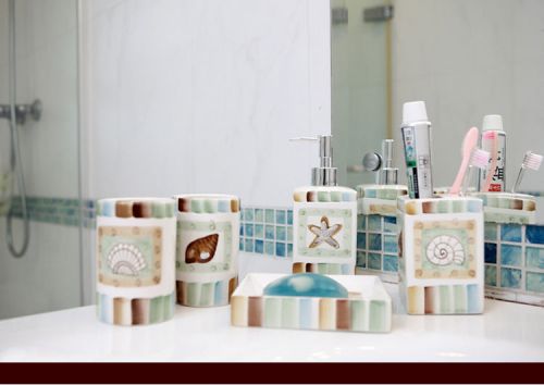 European Mediterranean Ocean Dream Ceramics Home Bathroom Wash Supplies Five Set