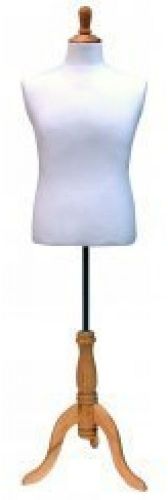 White Male Mannequin Dress Form Size Large 40 34 40 (On Natural Tripod Stand)