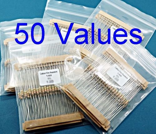 500 pcs 50 Values Carbon Film Resistors 1/4W 5% Assortment Kit