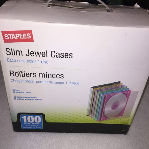 staples 100 slim cd jewel cases NEW in Box clear assorted colors 5mm