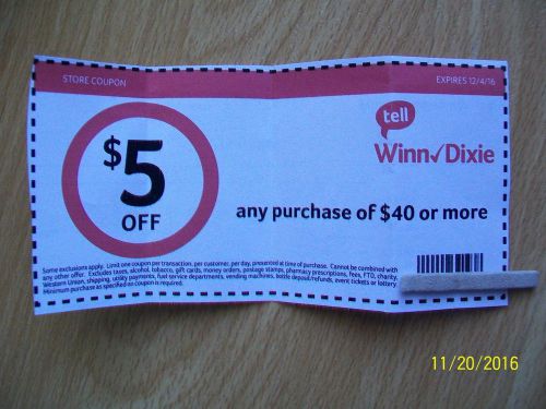 10 Winn Dixie Publix $5 off purchase of $40 exp.12/4/16