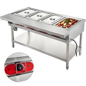 4-Well Bain-Marie Buffet Steamer Food Warmer Steam Table 2000W Buffet Commercial