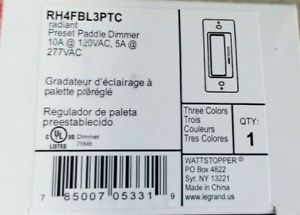 LEGRAND RH4FBL3PTC RADIANT PRESET PADDLE DIMMER 10A @ 120VAC, 5A @ 277VAC