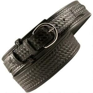 Boston Leather 6570 Riverside Leather Belt 48&#034; Brass Buckle Basket Weave Black