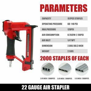 Pneumatic Brad Nailer 1/4 -5/8 in Narrow Crown Staples 22-Gauge Woodworking Tool