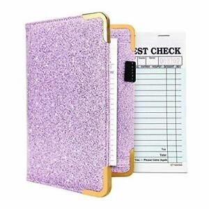 CoBak Server Book - Waitress Book Organizer with Zipper Pouch (Purple Glitter)