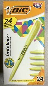 BIC Brite Liner Stick Highlighter, Chisel Tip, Yellow, 24/Pack (BL241YEL) - NEW