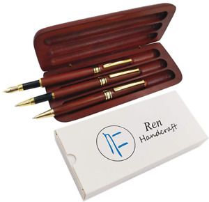 3 Pcs Wooden Pens Set with Pen Gift Case/Best Writing Fountain Pen, Fancy Ballpo