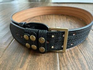 NEW Duty Man Tooled Leather Size 40 Duty Belt- Black -Large  2” Wide
