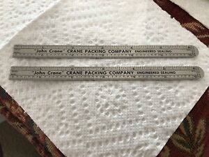 (2)Vtg.  Executive John Crane Packing Co. 6&#034; Pocket Tempered Steel Rule U.S.A.