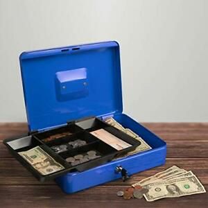 Stalwart Cash Box – Locking Petty Cash Safe with Removable 5 Slot Coin Tray a...