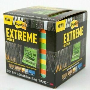 Post-it 3M Extreme Notes, 3&#034; x 3&#034;, Mixed Colors, Pack Of 12 Pads NEW