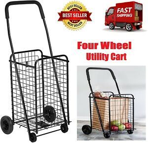 Folding Utility Cart Shopping Rolling 4-Wheel Grocery Laundry Hand Truck Basket