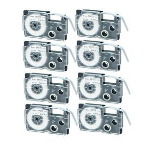 8PK XR-9WE Black on White Label Tape for Casio KL-120 430 750 60SR 2000 3/8&#034; 9mm