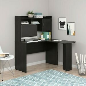 Mainstays L-Shaped Desk with Hutch, Black Oak