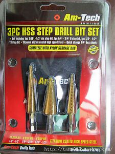3pcs 3/16 to 1/2 1/4 to 3/4 1/8 to 1/2 HSS Step Drills Bit tool set hex shank