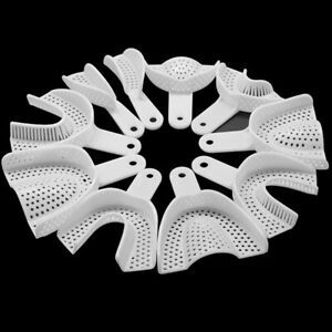 1-10Pair Dental Disposable Perforated Impression Trays White Plastic Upper+Lower