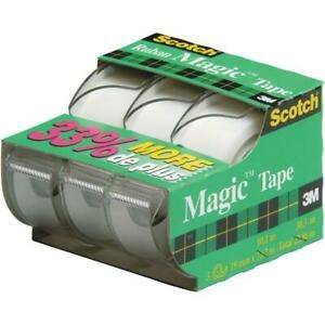 3 Pack 19mm x 7.62M Magic Transparent Tape in Dispenser