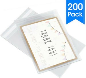 (200 Pack) Clear Resealable Cellophane Cello Bags - Fits 5X7 Prints, Photos