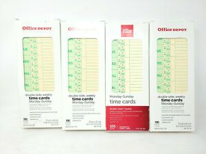4x Office Depot Double-Side Weekly Time Cards 1st-7th Day -735-104- Tops 1291