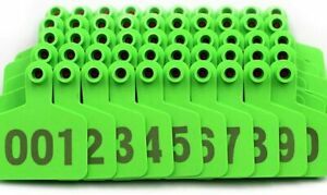 Green 1-100 Numbers Plastic Medium Livestock Ear Tag For Cow Cattle Pack Ear Tag