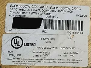 Ascent/IEWC 18/3C SJOOW 300V 90C Flexible Portable Power Cable Cord Black /25ft