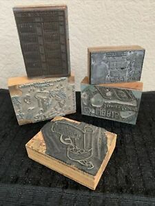 Lot of 5 Vintage Wood &amp; Metal Printing Print Blocks