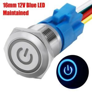 16mm 12V Latching Push Button Power Switch Stainless Steel With LED Waterproof