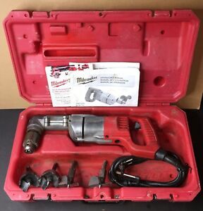 Milwaukee 1/2&#034; Right Angle Corded Drill 1107-1 USA w/ 4 Bits, Chuck Key, Case