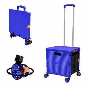 Foldable Utility Cart Folding Portable Rolling Crate Handcart with (Blue)