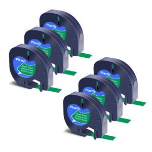 6PK Black on Green Plastic Tape Label 91334 for DYMO Letra Tag LT-100H 100T QX50
