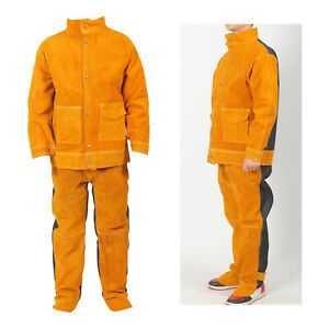 Cowhide Welding Jacket Pant for Men Spark Flame Heat Resistant Work Clothing