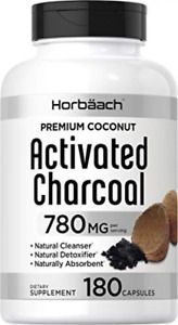 Horbaach Activated Charcoal 180 Capsules | from Coconut 180 Count (Pack of 1)