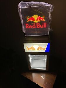 Red Bull Energy Drink Mini Fridge Small Refrigerator VV2 Small Cooler With sign.