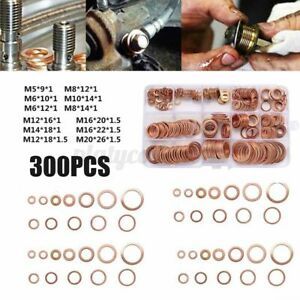 300Pcs Assorted Copper Washer Gasket Set Flat Ring Seal Assortment Hardware