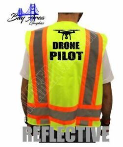 DRONE PILOT HI-VISIBILITY SAFETY REFLECTIVE 2&#034; STRIPS VEST CLASS-2 YELLOW M-XL