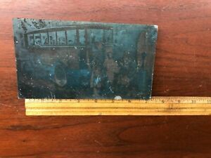 RARE 1920&#039;s Vintage SCHOOL BUS Wood Printer Block Engraving Stamp W/Children