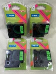 4 x Packs 2 Dymo D1 Ltd Edn 1933238 1/2&#034; Black on Neon Green/Pink Label Cassette