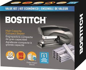 Bostitch Stapler with Staples Value Pack Set, Heavy Duty Stand up Stapler, Black