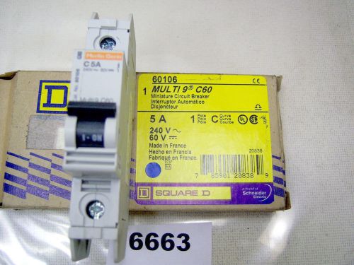 (6663) square d circuit breaker 1p 5a  240v din rail  60106 for sale