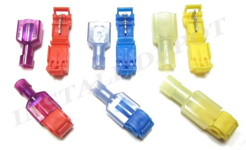 (150) assorted t-taps &amp; male quick disconnects wire connectors all sizes 22-10 g for sale