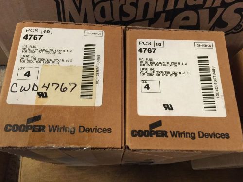 20 nib cooper 4767 h/l plug; 2p, 3w, 10a, 250v/15a, 125v b&amp;w. lot of 20 for sale