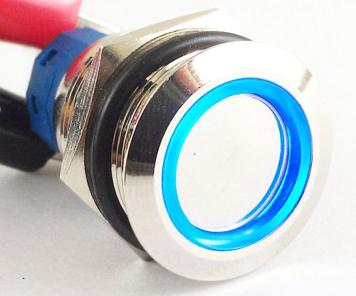Metal Flat Ring illuminated Blue Led Push Button Self-Locking Switch 19mm QN19C1