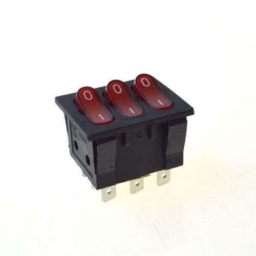 6/16 A 250VAC 3 Button Red Pilot Lamp/Light 3 SPST Rocker Switch Three-wire