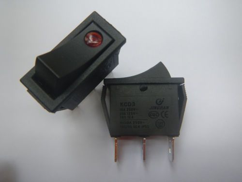10pcs 3 pin spst red rocker switch ac 250v/10a 125v/15a,kcd3 for sale