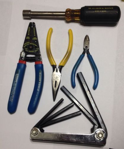 Klein tools lot 5 pcs - allen wrench set, needle nose, cutters d257-4, strippers for sale