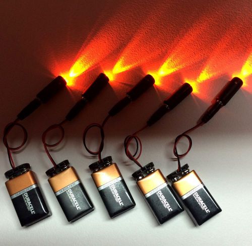 5 pcs pure orange led micro effects light w/ 5 pcs 9 volt battery clips mel for sale