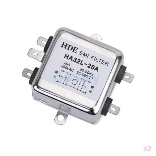 2x general purpose power emi filter ha32l-20a 50/60hz 250v ac -25~+85°c for sale